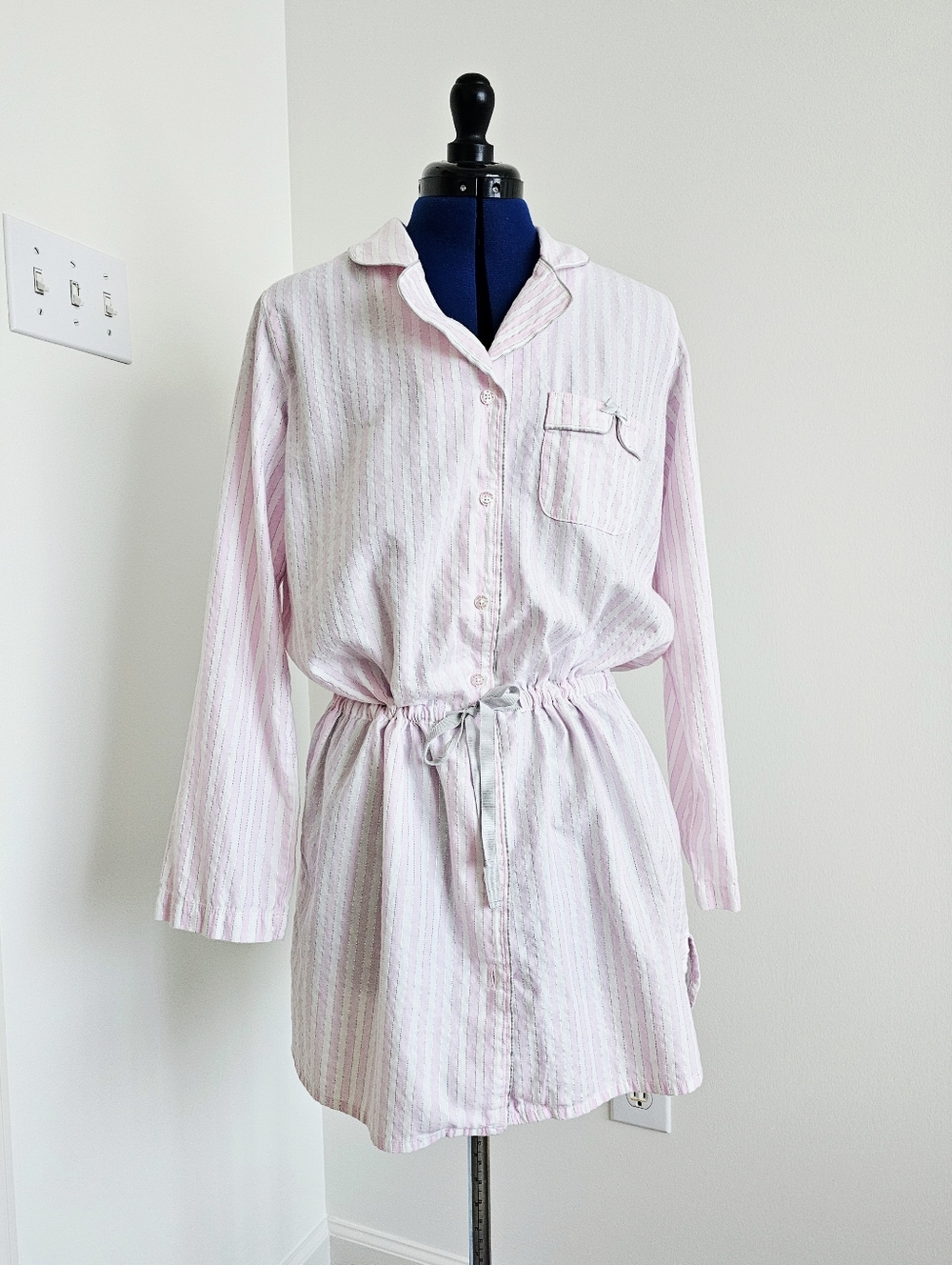 Victoria’s Secret Pink White Stripe Sexy Sleep Shirt Button Down Nightgown M